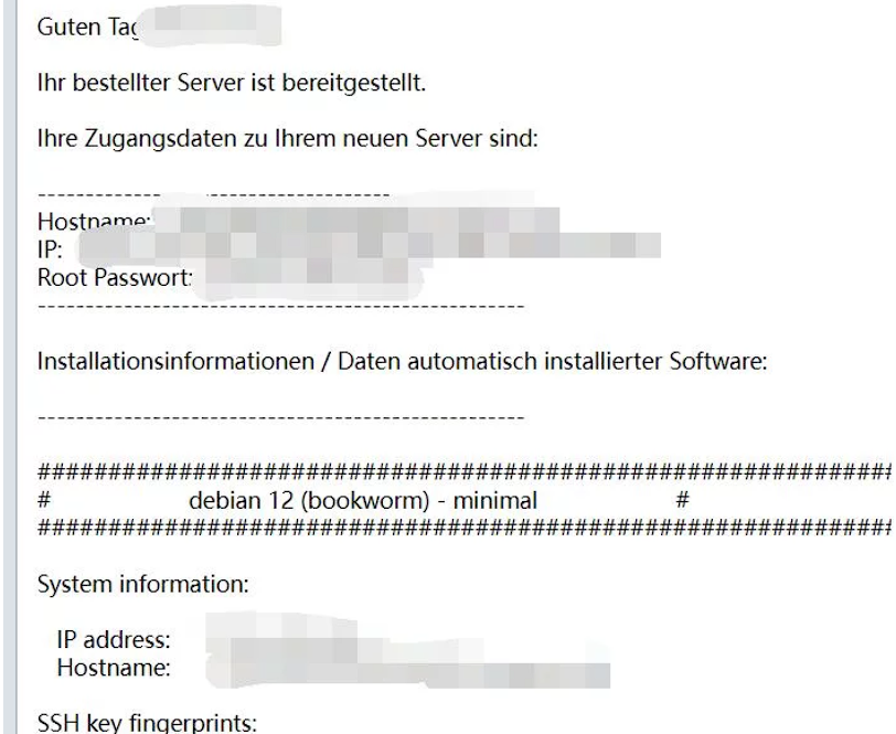 收到服务器 IP 与初始 root 密码邮件